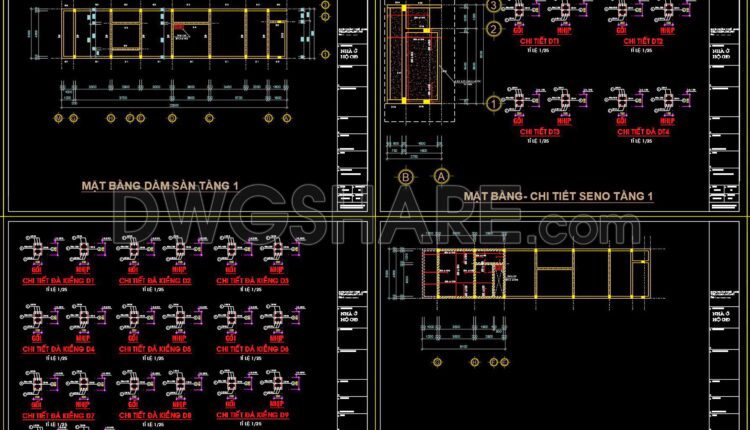 329 Free Download of Structural CAD Drawings for 5m x 22.8m Reinforced Concrete Townhouse (1)