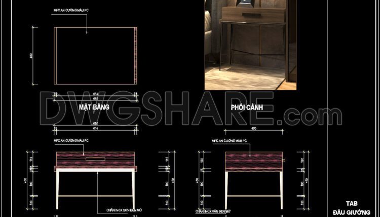 364. Detailed CAD Drawing of Bedside Table Free Download (1)