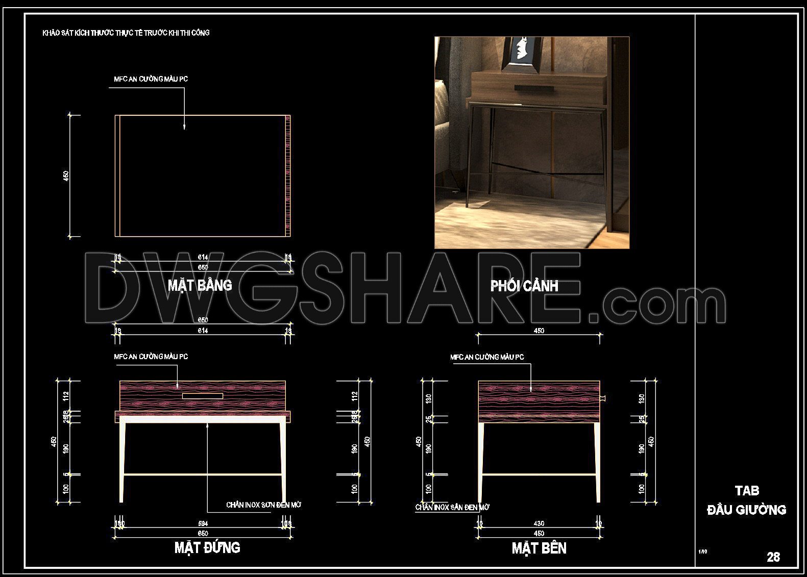 364. Detailed CAD Drawing of Bedside Table Free Download (1)