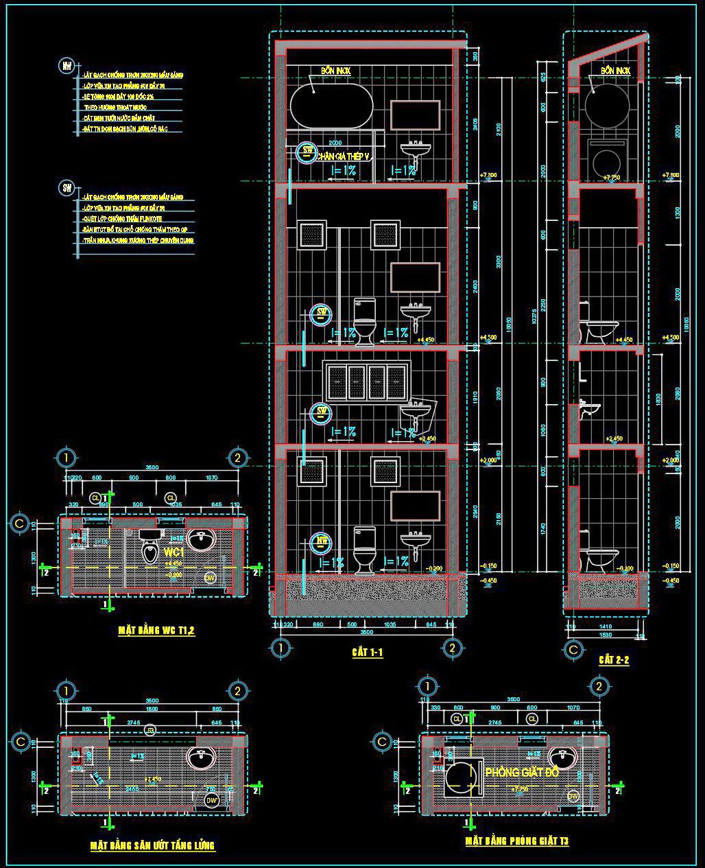 404. Free download of CAD technical drawings for the construction of bathrooms in townhouses (1)