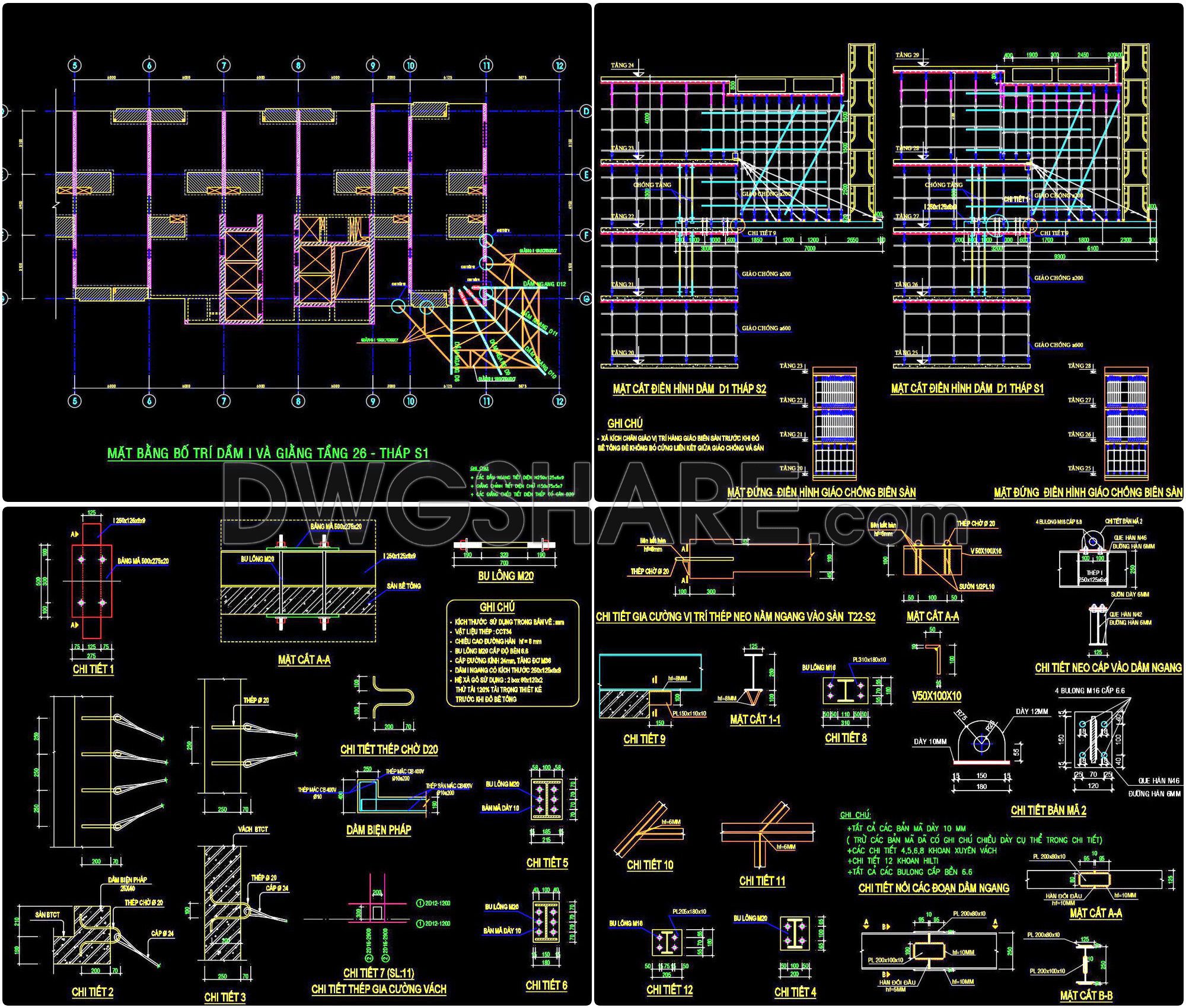 43. Free Download CAD Construction Drawings of Cantilever Beam-Slab Method (3)