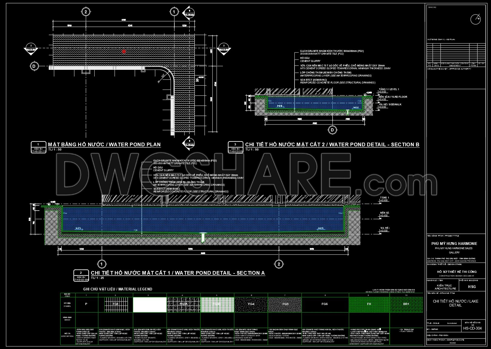 433. Free CAD Drawing of Water Pond Plan and Construction Details (1)