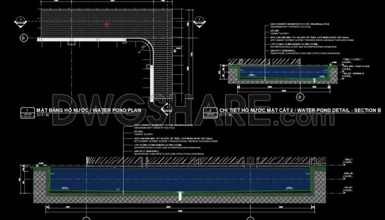 433. Free CAD Drawing of Water Pond Plan and Construction Details (1)