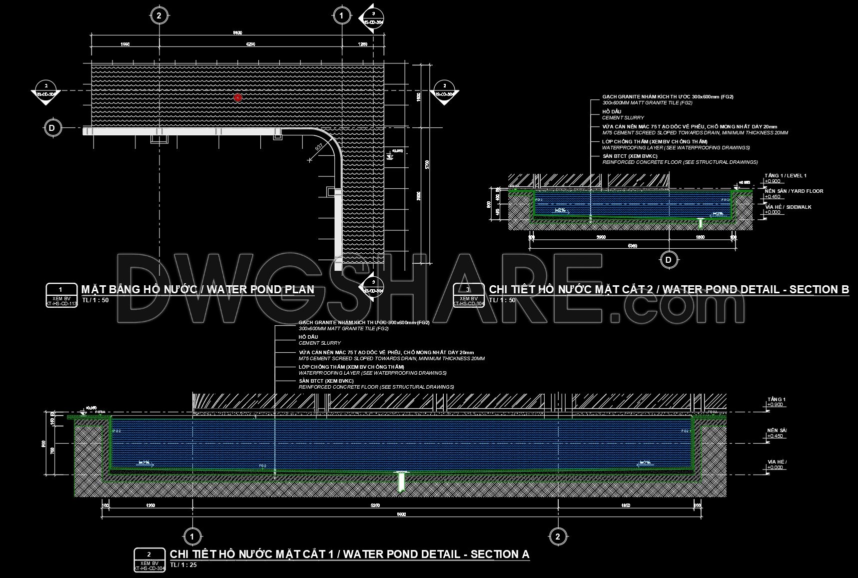 433. Free CAD Drawing of Water Pond Plan and Construction Details (2)