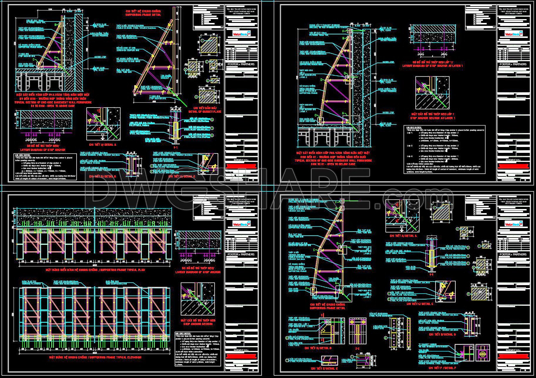45. Download CAD Construction Drawings – One-Sided Basement Wall Formwork Method (4)