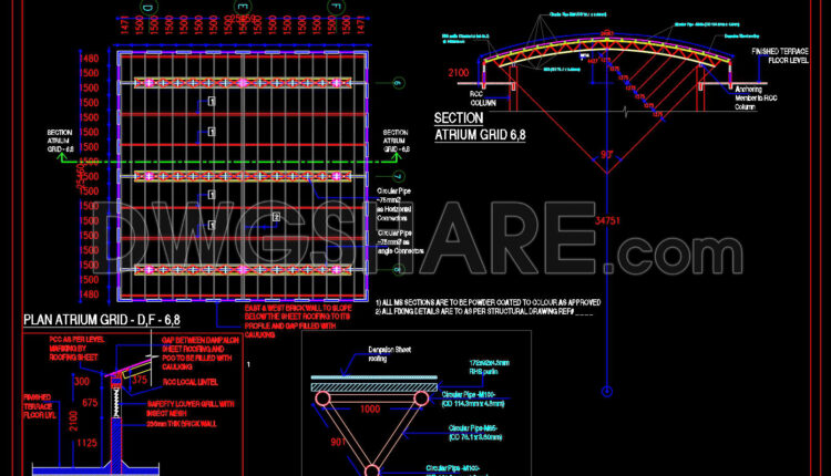 640. Free DWG CAD Drawings of Double Staircase Atrium Elevations and Sections (1)