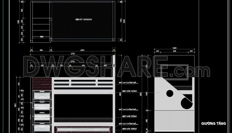 89. Free Download CAD Technical Drawing of Bunk Bed Design for Children (2)