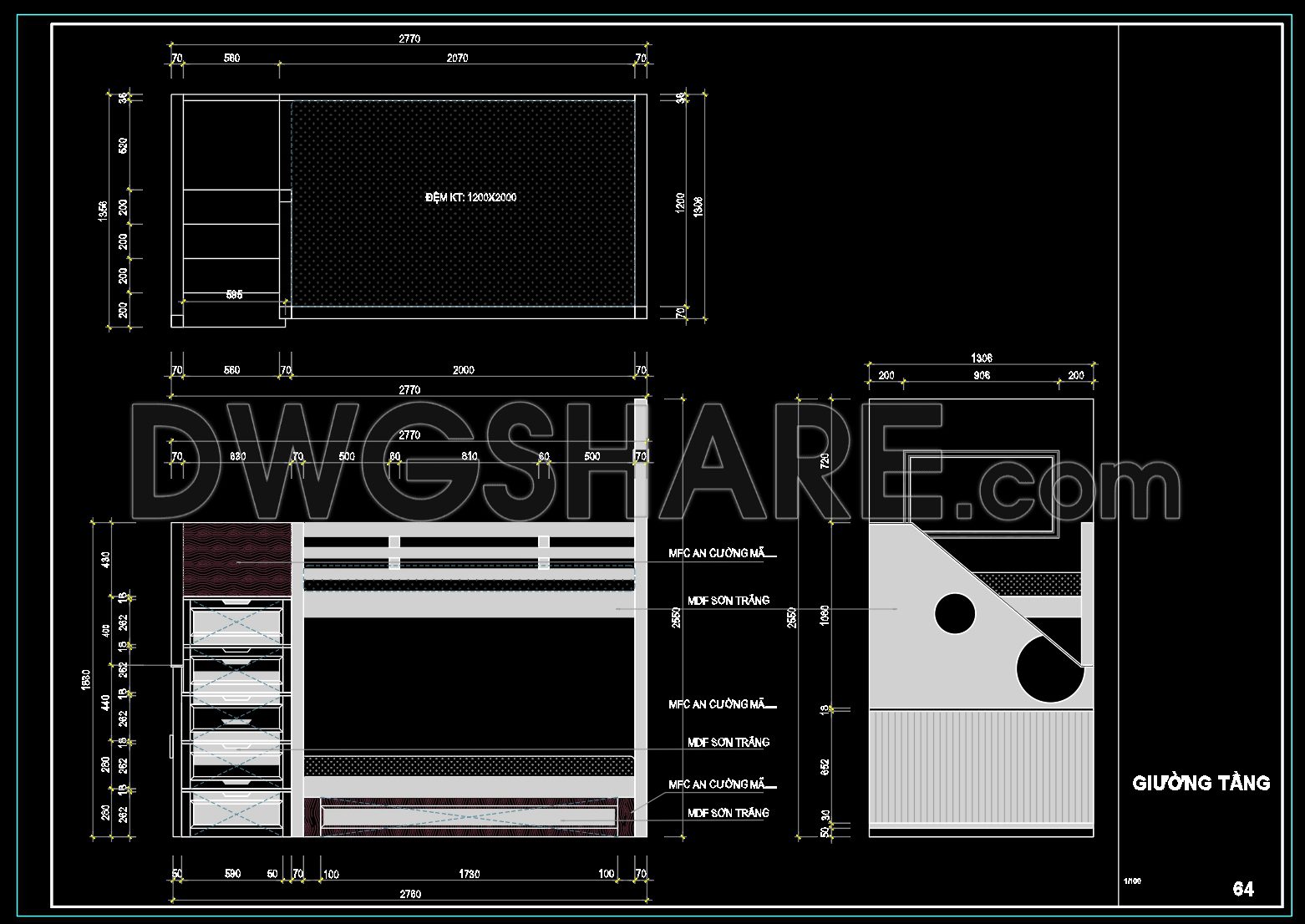 89. Free Download CAD Technical Drawing of Bunk Bed Design for Children (1)