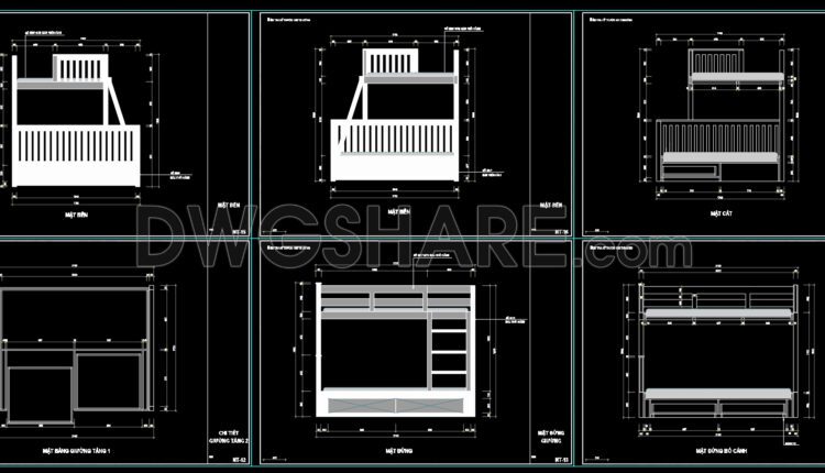 90. Free Download CAD Technical Drawing of Bunk Bed Design for Children (1)