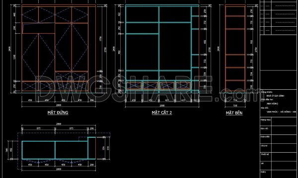 106. Free Download – Detailed Bedroom Wardrobe CAD Drawings (DWG File)