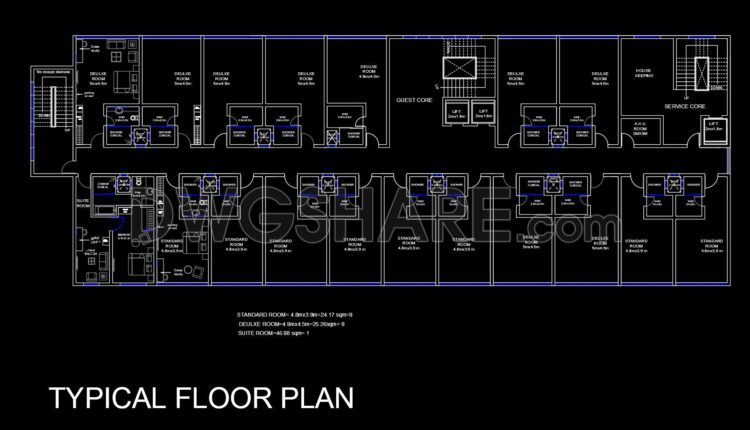 120. Download free CAD DWG floor plan of a 5-star hotel functional layout (4)