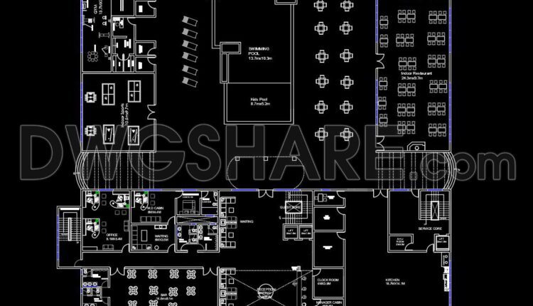 120. Download free CAD DWG floor plan of a 5-star hotel functional layout (1)