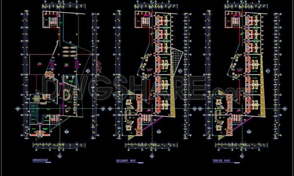 121. Free download of 3-story hotel design drawings in DWG format
