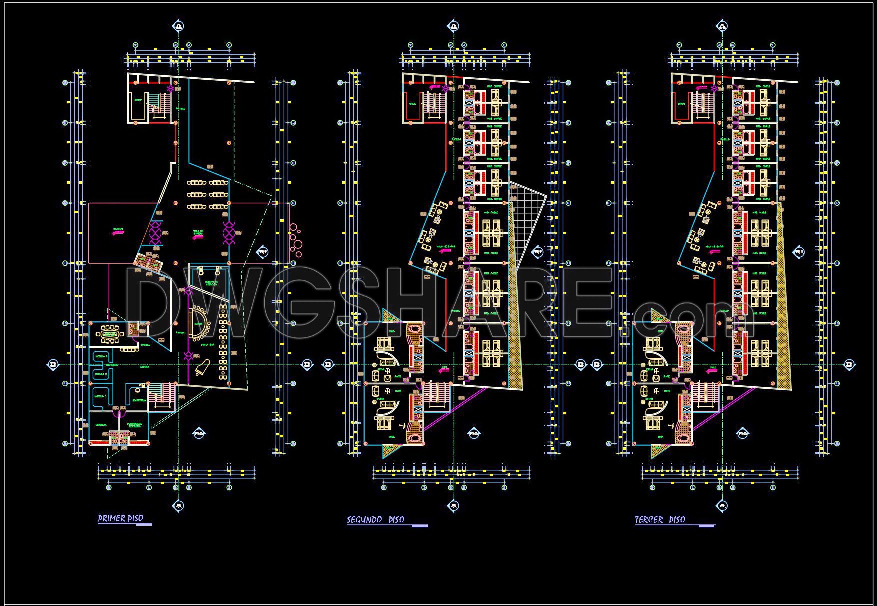121. Free download of 3-story hotel design drawings in DWG format (2)