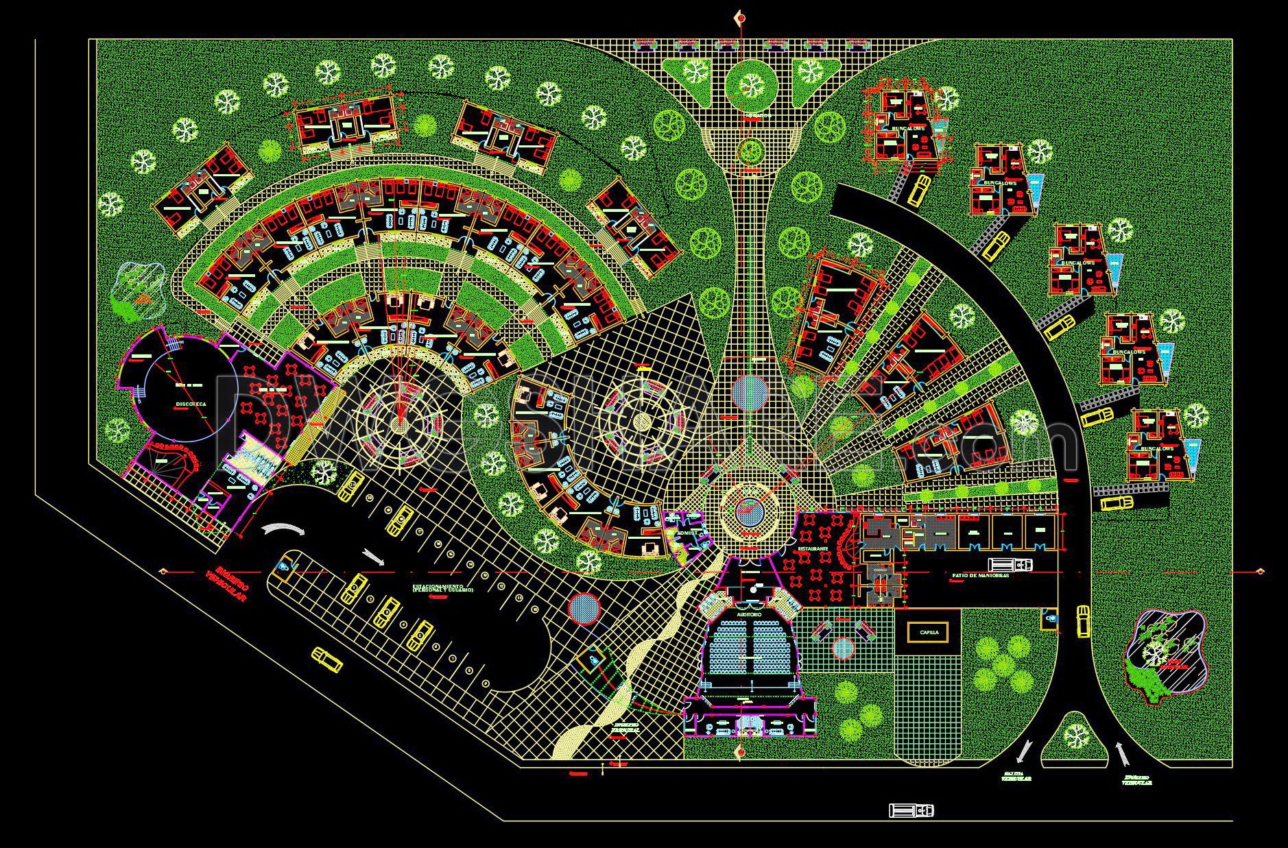 124. Free CAD DWG files of hotel complex architectural floor plans (1)