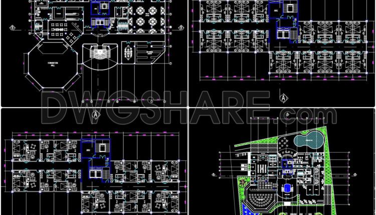 128. Free AutoCAD drawings of a 4-storey urban hotel project (2)