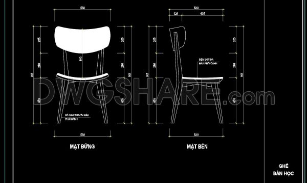 155. Free Download – Detailed Dining Chair CAD Drawing with Full Dimensions