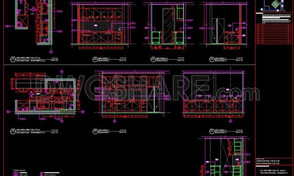 180. Free Download Cad Kitchen Design Drawings – Apartment Floor Plan And Elevations