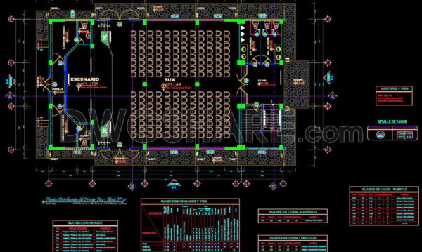 20. Download Multipurpose Hall Architectural AutoCAD DWG Drawings