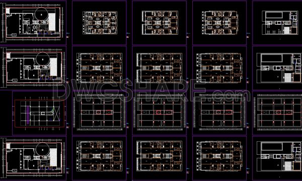 287. Free Download – 13-Story Apartment Building Layout CAD Drawings (Floor Area 1350m2)