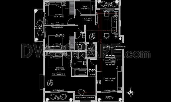 10 months ago
                

                
             1,651288. Free Download 3-Bedroom Apartment Layout Plan CAD Drawing