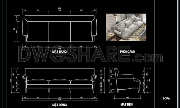 29. Free Download CAD Drawings of Luxury Sofa with Full Dimensions