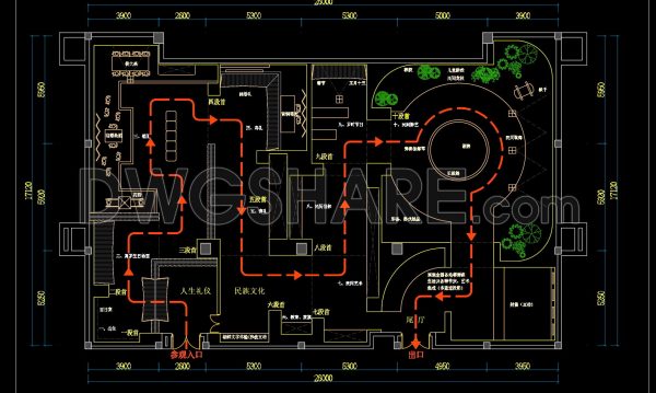 31. Yanbian Prefecture Museum – Folk Custom Hall Floor Plan – Free CAD Drawing Download