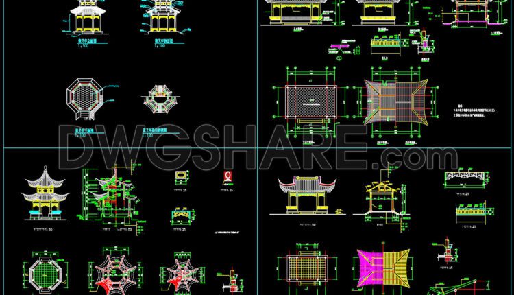 32. Download CAD Drawing of Pavilion – Oriental Style Gazebo (DWG File) (1)