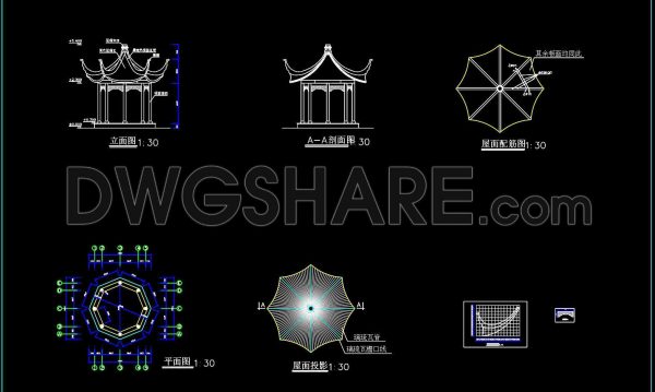 33. Download Free AutoCAD Drawings – Asian Style Hexagonal Pavilion