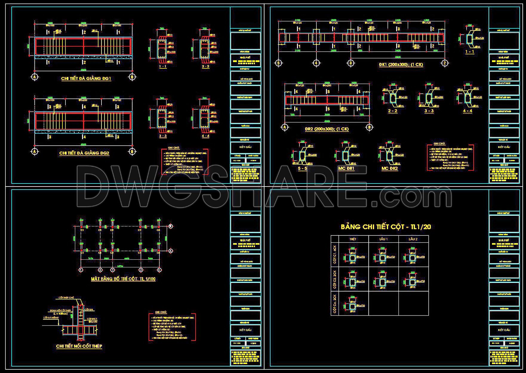 331. Free Download of Structural CAD Drawings for 4m x 12.7m Reinforced Concrete Townhouse (4)