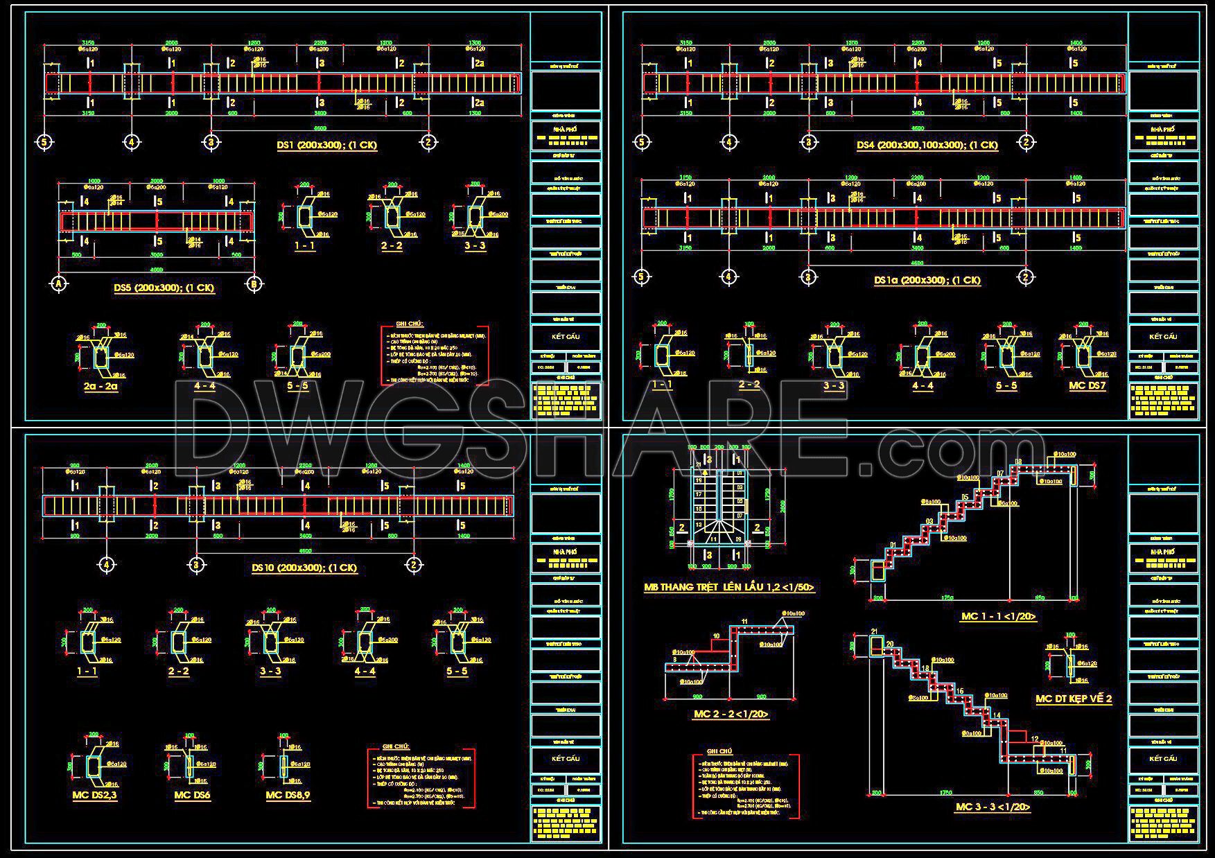 331. Free Download of Structural CAD Drawings for 4m x 12.7m Reinforced Concrete Townhouse (5)