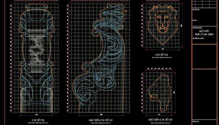 445. Free Download CAD Drawing – Decorative Stair Handrail Column Detail (2)