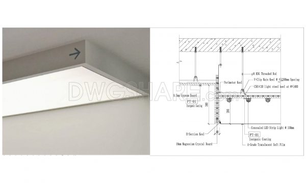 564. Free Download Detailed CAD Section of Integrated Light Box Ceiling with Translucent Soft Film