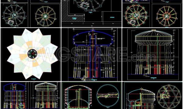 642. Download the AutoCAD DWG drawing of a reinforced concrete elevated water tank