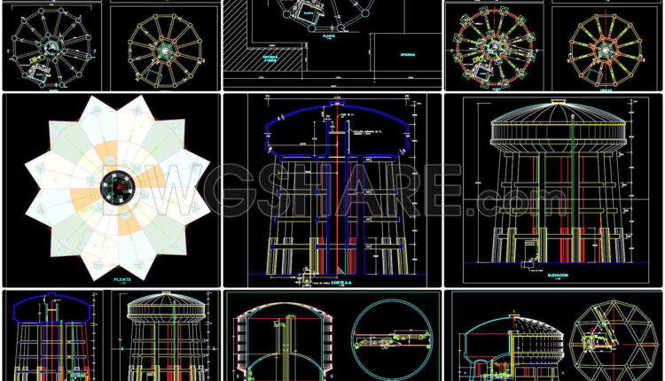 642. Download The Autocad Dwg Drawing Of A Reinforced Concrete Elevated Water Tank