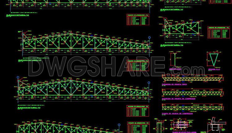 643. Free download of detailed AutoCAD DWG drawings of an industrial metal roof structure (3)