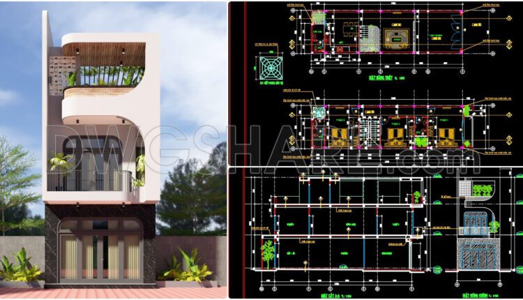 769. Modern 3-story Townhouse Design Drawings Curved Architecture & Structure