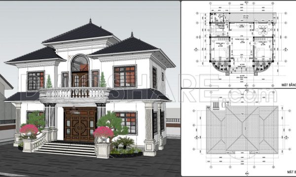 791. Free Download 2-storey House Architectural Cad Drawing 13x13m Dwg (1)
