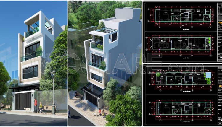 793. Free Download – Modern 3-storey And Rooftop Townhouse Interior Floor Plan Cad Drawing