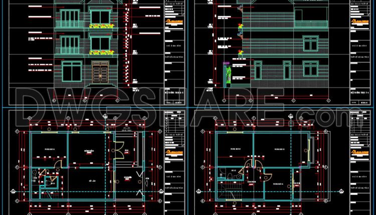 794. Free Download 3-story Townhouse Cad Drawings – Floor Plan And Elevation