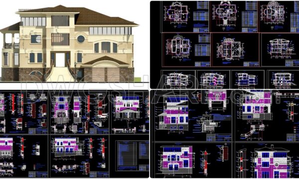 10 months ago
                

                
             2,080797. Free Download 3-Story European-Style Villa Architectural CAD Drawings – 22m x 25m