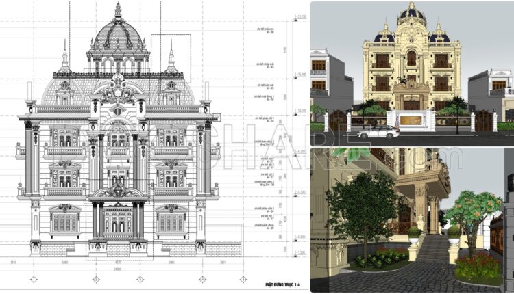 798. Free Download 3-story European-style Villa Elevation Cad Drawings
