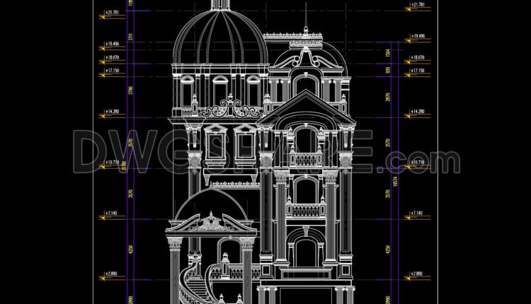 799. Free Download Classic European 5-story Villa Elevation Cad Drawing