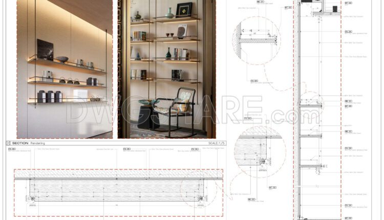 80. Free Download CAD Production Drawing for Living Room Decorative Display Shelf (1)