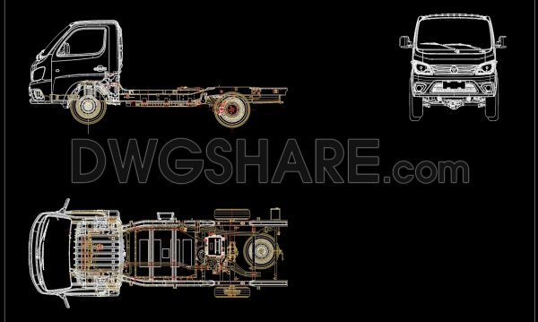 11 months ago
                

                
             51494. Detailed CAD Drawing of a Mini Truck – Front View, Side View, and Chassis Plan