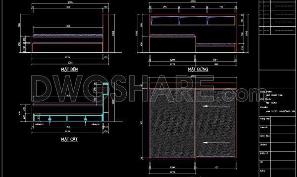 108. Free Download Detailed Modern Bed CAD Drawing