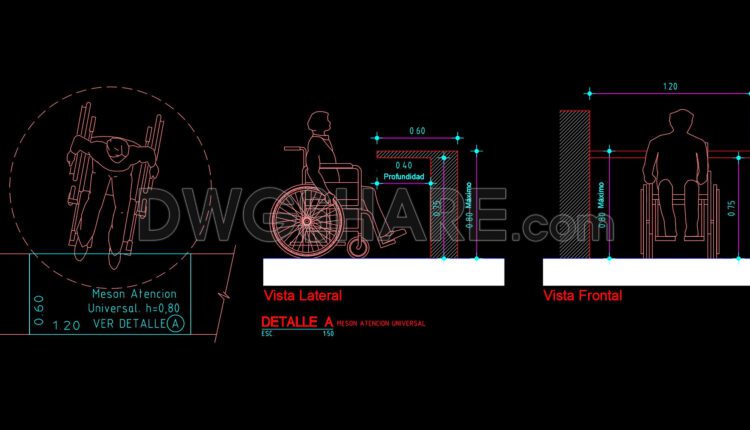 109. Free Download – Detail Of A Table For The Disabled (dwg Cad Drawing)