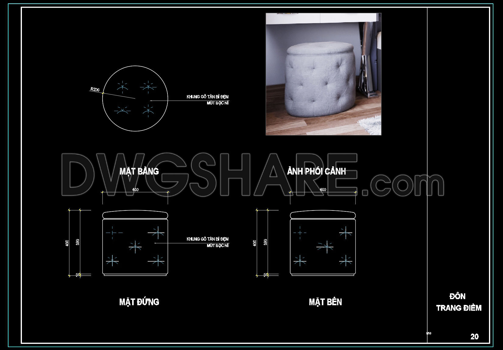 114. Free Download Bedroom Stool Detail CAD Drawing (1)