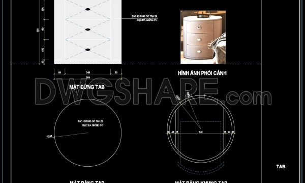 9 months ago
                

                
             355117. Round Bedside Table CAD Drawing – Floor Plan, Elevation, Section & Frame Structure Details