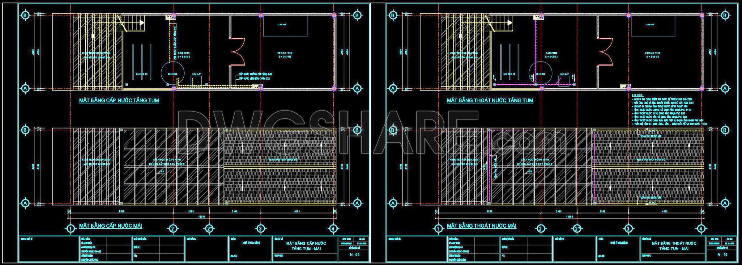 129. CAD drawings detailing the design of water supply and drainage systems for a 9-story townhouse (3)